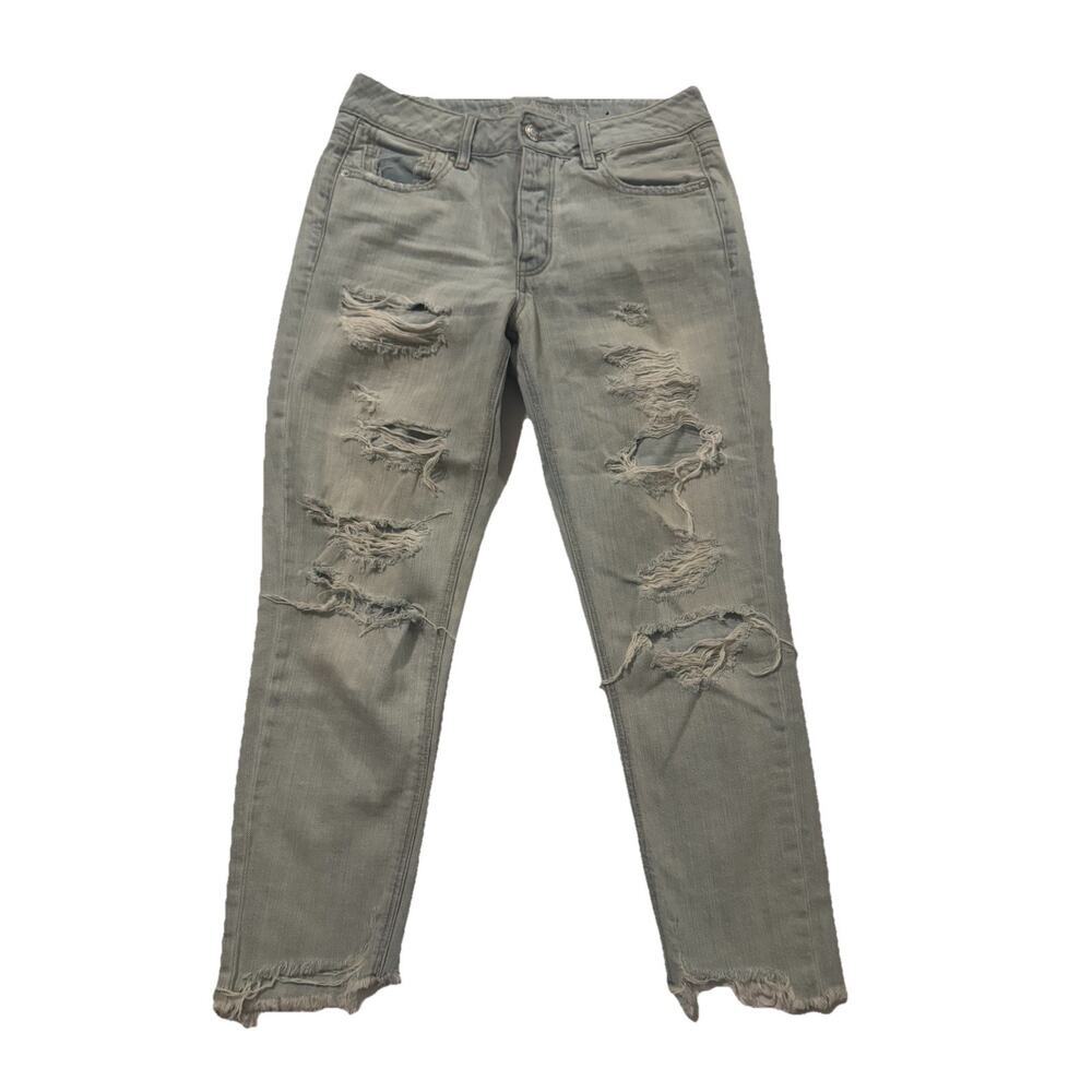 American Eagle Tomgirl Jeans Women 4 Distressed Raw Hem Button Fly